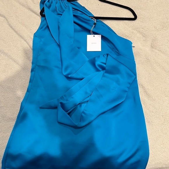 L'Academie Blue Mini Sheath Dress One Shoulder Sleeveless Cocktail- NEW - Picture 5 of 7